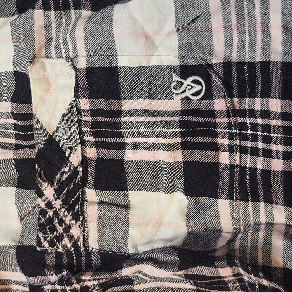 Victoria's Secret Black and White Button Down Shirt Classic Plaid - Picture 3 of 6